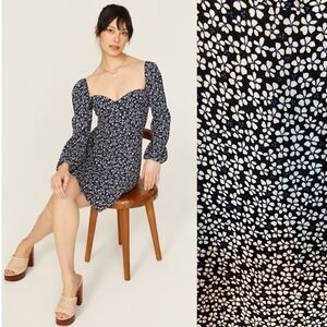 Reformation Mochi Mini Midnight Navy Blue Dress Puff Sleeve Floral Size L